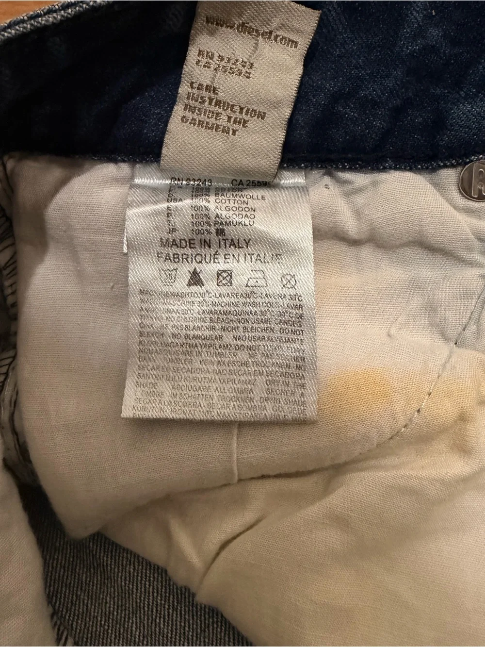 Diesel Italian Denim Blue Distressed Straight-Leg Jeans